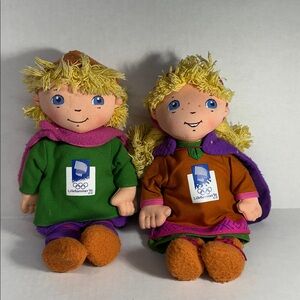 Two Lillehammer 94 Winter Olympic Mascot Dolls 9” Plush “Hakon” and Kristin